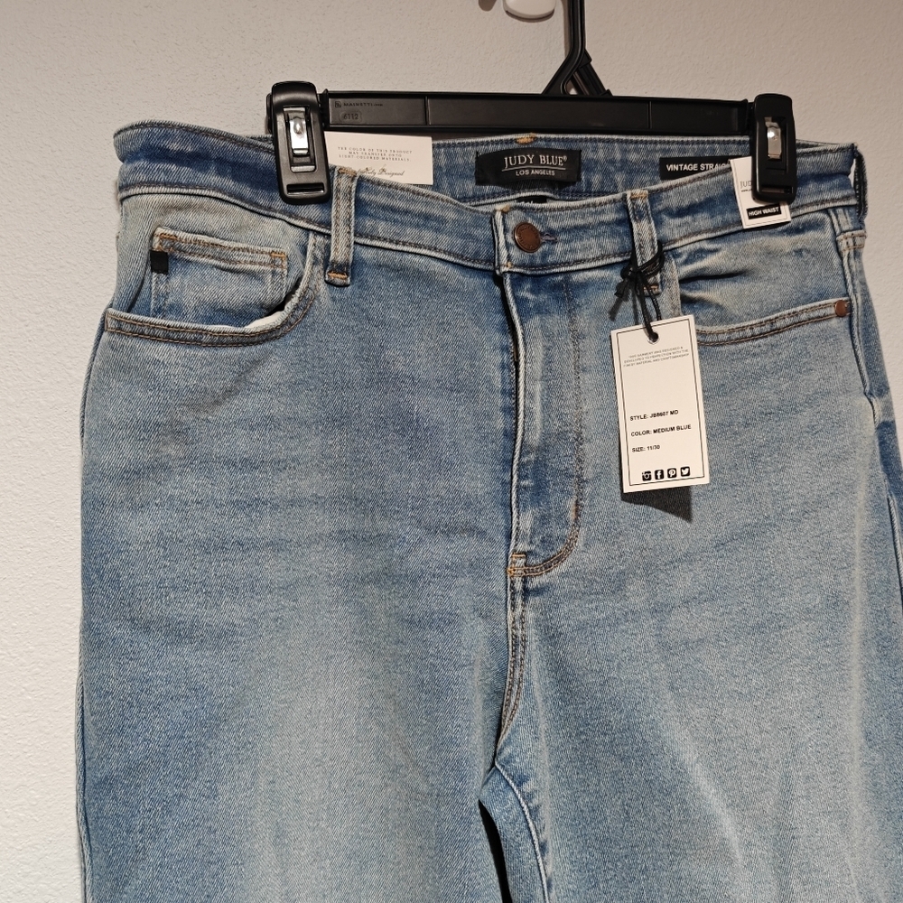 NWT Judy Blue Vintage Straight Leg Jeans 11 / 30 High Rise Mid Wash - Picture 8 of 9
